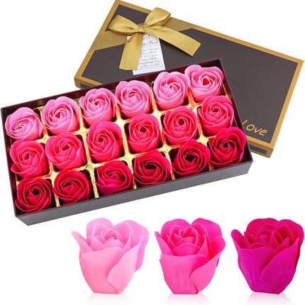Floral Scented Rose Bath Soap Set: 18 PCS Pink Petals with Essential Oils for Her