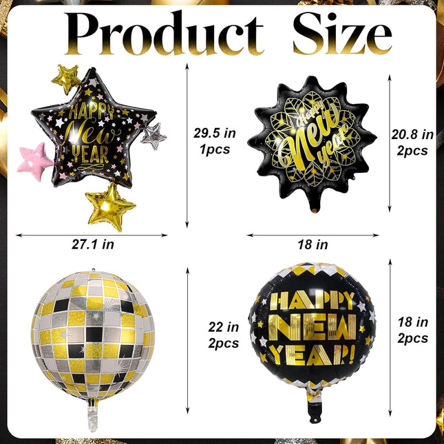 Happy New Year 2026 Balloons – 4D Disco Ball & Star Design Party Set