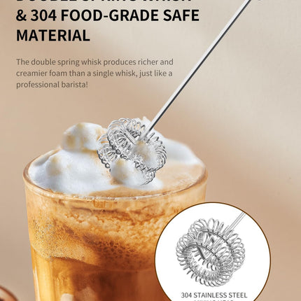 Black Handheld Milk Frother – Dual Whisk, Rechargeable & Portable