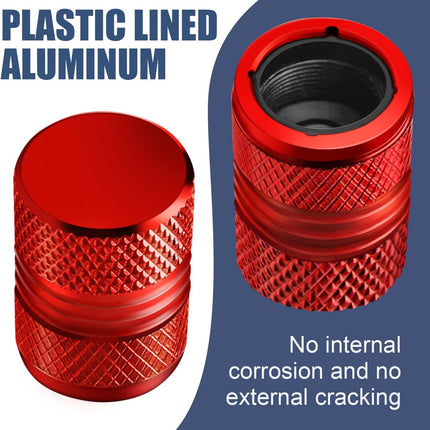 4-Pack Red Tire Valve Stem Caps, Anti-Corrosion Anodized Alloy, Universal Fit