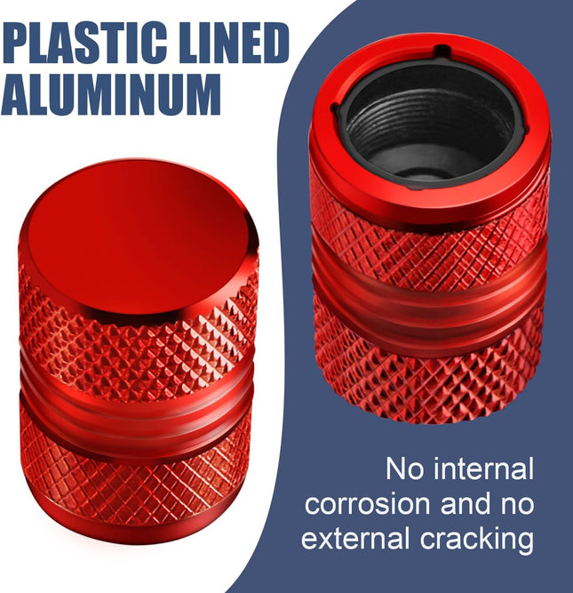 4-Pack Red Tire Valve Stem Caps, Anti-Corrosion Anodized Alloy, Universal Fit