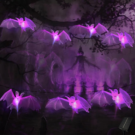 15LED Solar Bat String Lights, 8 Modes, 3D Flying Bats for Yard, Porch & Fence Decor