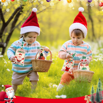 100PCS Christmas Cellophane Treat Bags – Clear Candy Bags with Twist Ties