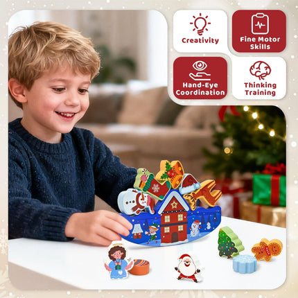 Christmas Wooden Stacking Toys – 12-Piece Holiday Playset for Toddlers & Kids