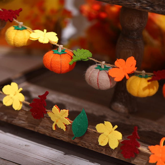 Felt Pumpkin Garland 2PCS – Fall Maple Leaves Decoration for Halloween & Thanksgiving