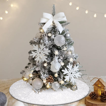 24" White Velvet Mini Tree Skirt – Glitter Sequin Small Tabletop Christmas Decor