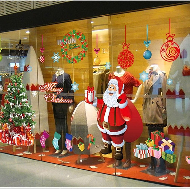 Christmas Window Static Stickers Removable Vinyl Santa Tree Snowman Snowflake