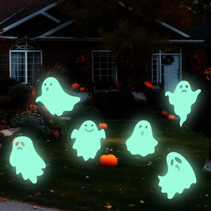 6-Piece Halloween Glow-in-the-Dark Ghost Yard Signs with Stakes, Outdoor Lawn Decor