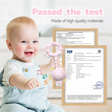 2-in-1 Baby Teether Rattle Toy, Food Grade Silicone Rattle 0-12 Months