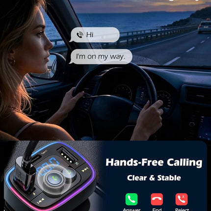 Bluetooth 5.4 FM Transmitter Car Adapter 48W Fast Charger Hands Free