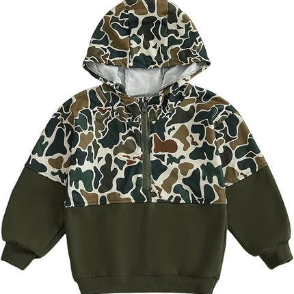 Toddler Boys Camouflage Hoodie – Half Zip Long Sleeve Pullover Sweatshirt