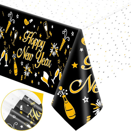 Happy New Year 2026 Table Cover – Plastic Disposable Party Tablecloth