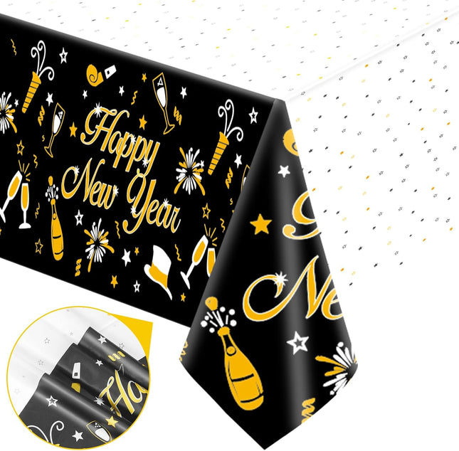 Happy New Year 2026 Table Cover – Plastic Disposable Party Tablecloth
