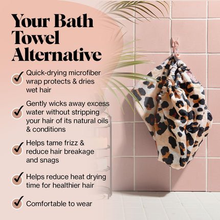 Microfiber Hair Towel Wrap for Women – Quick Dry, Anti-Frizz, Leopard