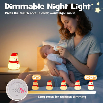 Christmas Snowman Night Light – RGB Modes, Dimmable Nursery & Breastfeeding Nightlight, Hangable