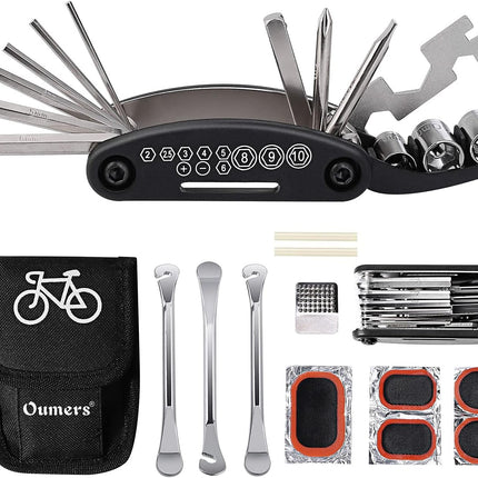 Bike Repair Kit with 3 Tire Levers, 5 Patches, Tire Rasp & Storage Work Bag