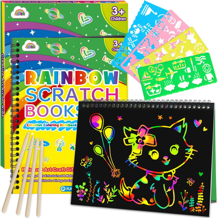 2-Pack Rainbow Scratch Paper Notebooks – Easter Gifts for Kids Ages 4-8