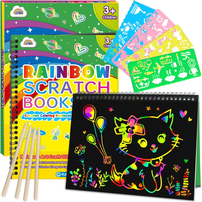 2-Pack Rainbow Scratch Paper Notebooks – Easter Gifts for Kids Ages 4-8