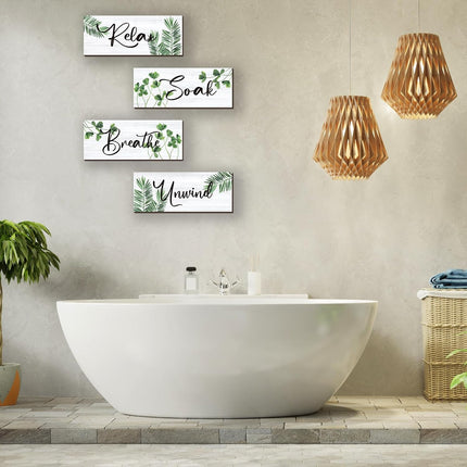 4Pcs Farmhouse Bathroom Wall Decor, Relax Soak Unwind Breathe Wood Signs