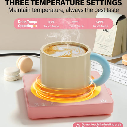 Coffee Mug Warmer with 15W Wireless Charging – 3 Temp Settings, Pink