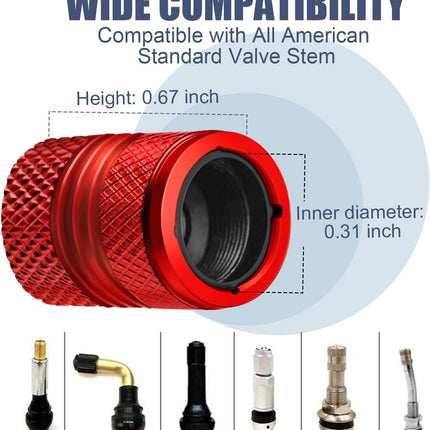 4-Pack Red Tire Valve Stem Caps, Anti-Corrosion Anodized Alloy, Universal Fit