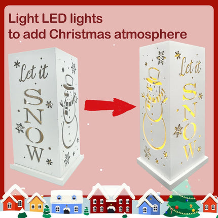 LED Lighted Christmas Snowman Decor | Wooden Table Sign with Timer