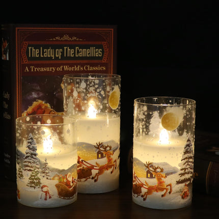 Santa Claus Glass Flameless LED Candles, Battery Operated with Remote & Timer