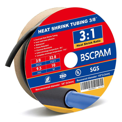 3/8" Heat Shrink Tubing, 32.8ft Roll, Adhesive-Lined, Waterproof for Automotive