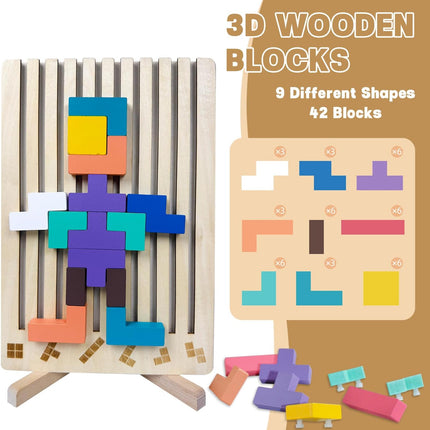 3D Wooden Stacking Puzzle Toy – Montessori Brain Teaser for Kids 4–6