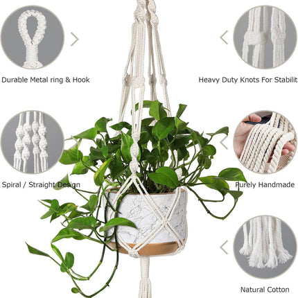 3-Pack Macrame Plant Hangers – Indoor Hanging Planters with 3 Hooks