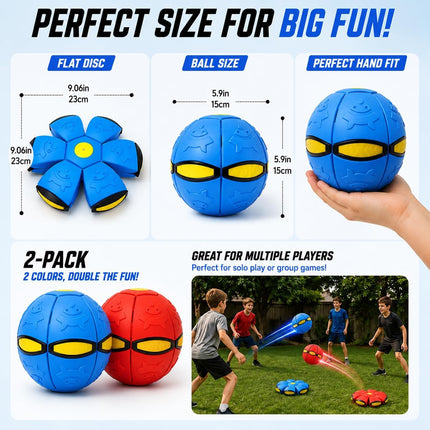 2 Pack LED Magic Bouncing Ball and Transforming Flying Disc Toss Catch Outdoor Game