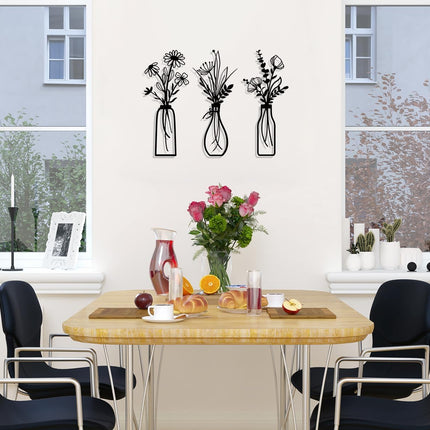 3-Piece Metal Flower Wall Art Set – Rustic Black Decor for Living Room & Bedroom
