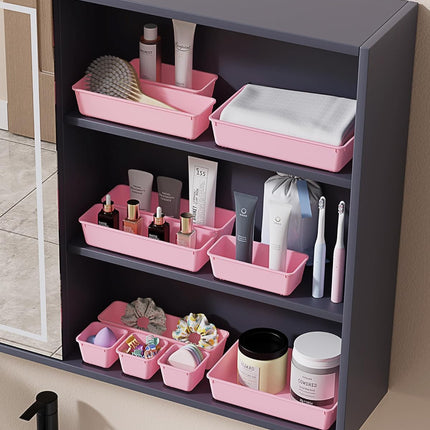 25 PCS Plastic Drawer Organizer Set, 4 Sizes Vanity Makeup & Storage Trays