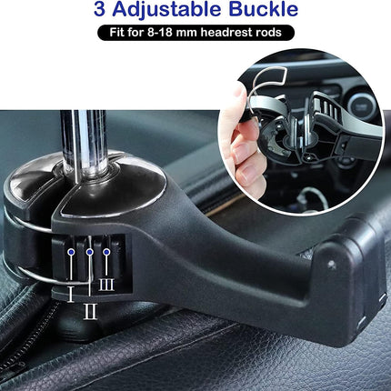 2 Pack Car Headrest Hooks – 2 in 1 with Phone Holder, Purse, Toy & Bottle Organizer