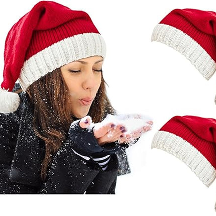 Santa Hat Christmas Beanie – Red Knitted Xmas Party Hat for Adults, Women, and Men