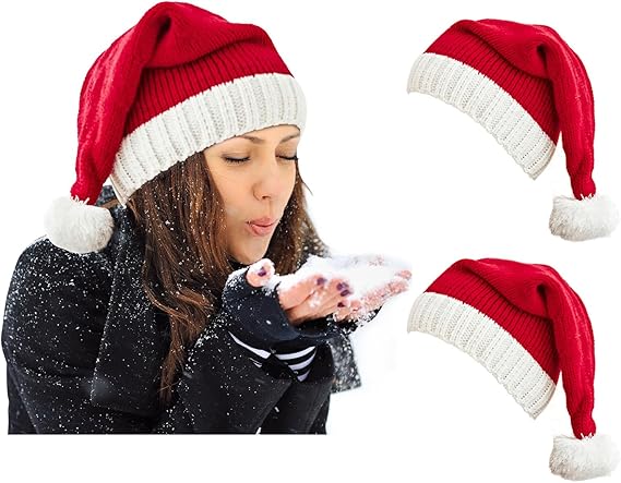 Santa Hat Christmas Beanie – Red Knitted Xmas Party Hat for Adults, Women, and Men