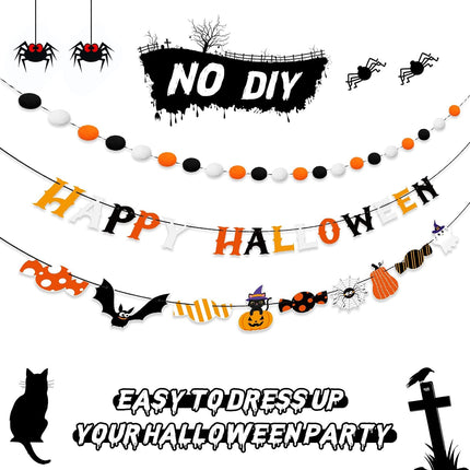 Happy Halloween Banner & Pom Pom Garland Kit, Candy Bat Wall Hanging Party Decor