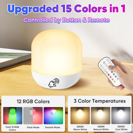 3 Pack Rechargeable LED Light Bulbs with Magnetic Charging Station Remote Control RGB