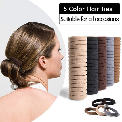 100PCS Thick Brown Hair Ties Seamless Ponytail Holders No Damage Elastics