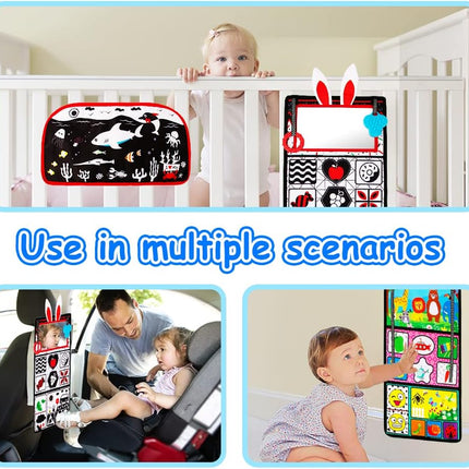 Tummy Time Baby Mirror Toy – Black & White Sensory Piano with Squeaker