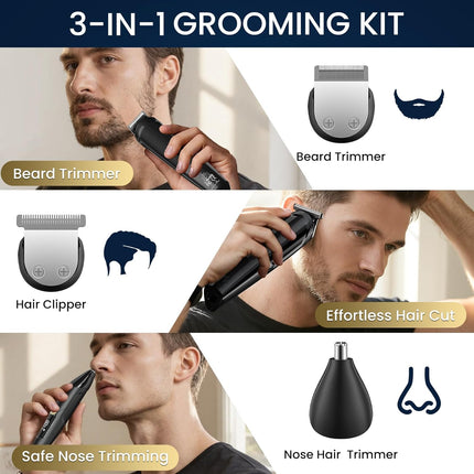 3-in-1 Beard Trimmer for Men IPX6 Waterproof Electric Razor Grooming Kit Type-C