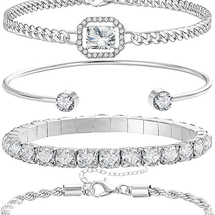 4-Piece Dainty Gold & Silver Bracelets – 14K Plated, Adjustable, Trendy