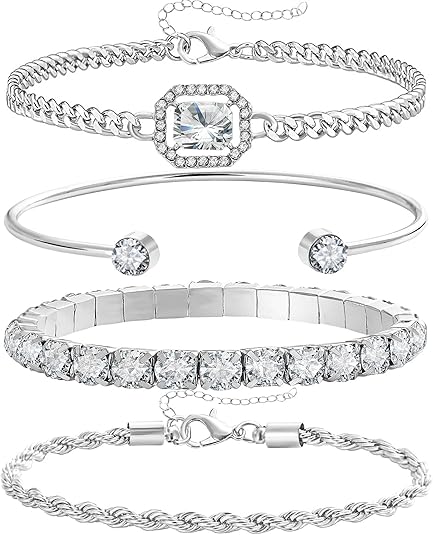 4-Piece Dainty Gold & Silver Bracelets – 14K Plated, Adjustable, Trendy