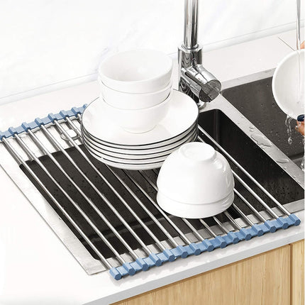 Over Sink Dish Drying Rack Roll Up Stainless Steel Foldable 17.5x11.8 Kitchen
