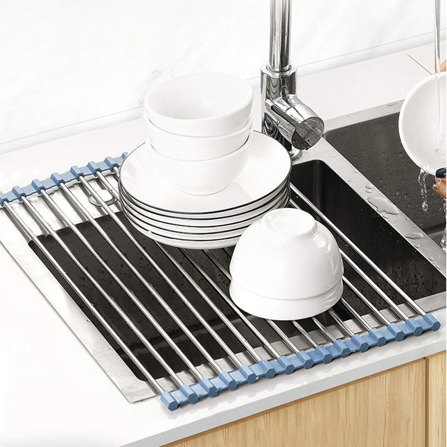 Over Sink Dish Drying Rack Roll Up Stainless Steel Foldable 17.5x11.8 Kitchen