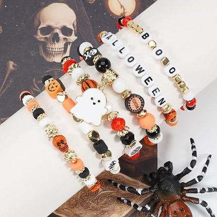Halloween Heishi Beaded Stretch Bracelets, Stackable Halloween Jewelry for Women