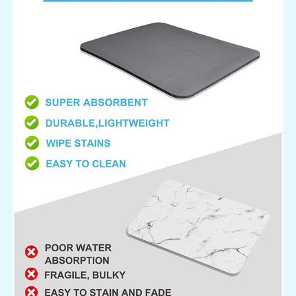 Dish Drying Mat 12x19, Absorbent Non-Slip Kitchen Counter Drying Pad Grey