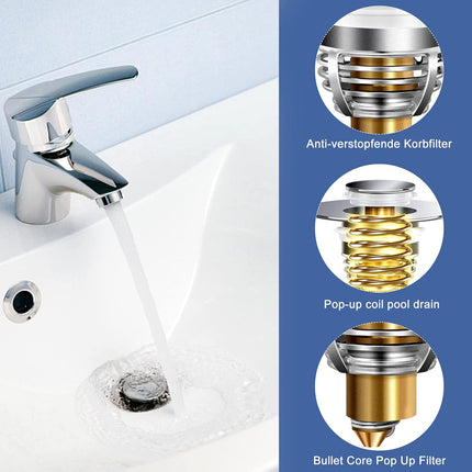 2-Pack Basin Stopper & Strainer for 1.1-1.5 Inch Pop-Up Drains, Hair Catcher