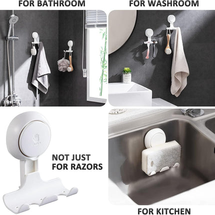 2 Pack Razor Holder Shower Hooks with Powerful Suction Cups for Bathroom