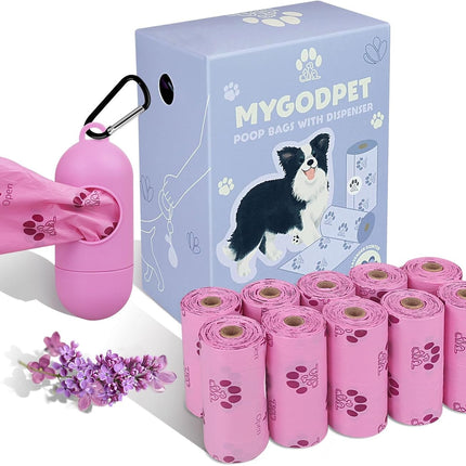 150 Biodegradable Dog Poop Bags with Dispenser – Lavender Scented, Leak-Proof (Purple)